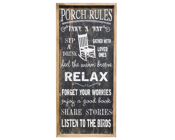 Rustic 'Porch Rules' wooden sign

Add charm to your front porch with this adorable sign. It features a black distressed background, white lettering, and natural wood frame. This is a great choice for housewarming gift.

Materials:
Wood

Dimensions:
13 1/2