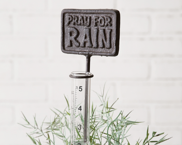 Cast iron 'Pray for Rain' gauge

This cast iron rain gauge is a cute way to keep track of rain. This gauge measures 5 inches of water and is made of plastic. Stick it in a raised bed or potted plant. This item is a great gift choice for an avid gardener.

Materials:
Cast iron, plastic

Dimensions:
3 1/4