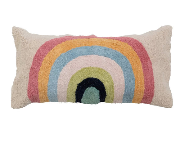Rainbow pillow, Cream rainbow lumbar pillow, Pink, yellow, blue, white, green, black, teal, Pillow, Nursery decor, Noah's Ark nursery, JaBella Designs