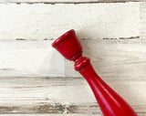 red hand painted wooden taper candle holder 