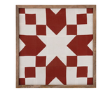 Framed square wood red cotton patchwork wall hanging, Cotton quilt design in red and white inside mango wood frame, Country wall decor, Red country decor, Quilt decor, JaBella Designs