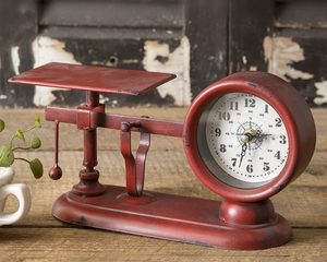 Balance scale clock, Country clock, Distressed red clock, Red clock, Table clock, Chippy red balance scale, Country farmhouse, JaBella Designs