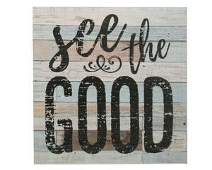 Square blue distressed 'See the Good' plaque