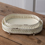 Set of distressed ivory chantilly vanity trays