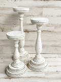 Antique white and brown hand-painted candle holders, Handmade pillar candleholders, JaBella Designs, Etsy, Shopify
