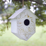 Birdhouse painted white with gold accents, JaBella Designs