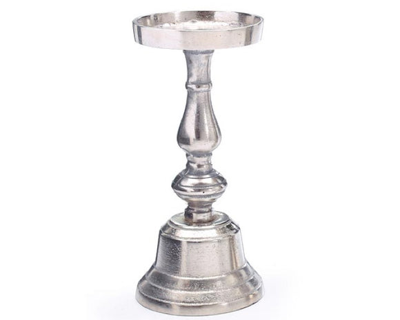 Add lasting style to a dining room or living room with these candle holders. Featuring a shiny silver finish, these candle holders can be used for casual or formal events. Group several with candles of varying heights for a dramatic centerpiece. The possibilities are endless!<br>