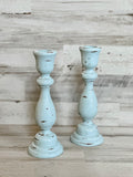Pale blue decor, Candlesticks for the home, Home accents, Distressed candle holders