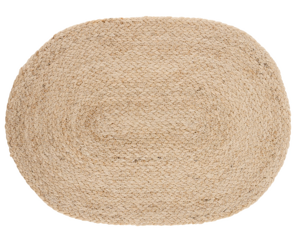Casual neutral tan handwoven jute table placemat

Dress up your dining table with these beautiful, handwoven jute placemats. Our placemats feature a densely woven jute sewn into an oval shape for maximum dining space for every guest at your table. The natural fibers create a relaxed setting to enjoy meals indoors and outdoors. This versatile material pairs perfectly with linen or cotton table runners or napkins. A beautiful tablescape starts with the perfect base layer, and by starting with jute placemats y