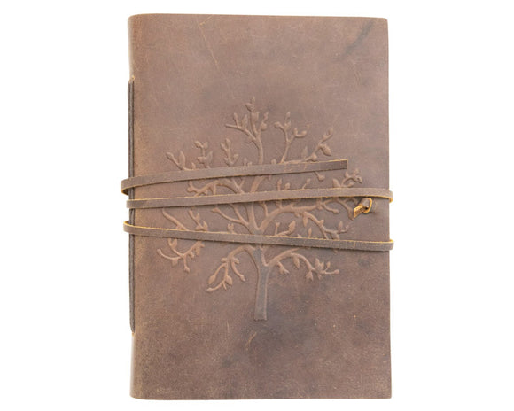 Leather journal, Brown journal with tree design, Journal cover, Handmade paper journal with pencil, JaBella Designs, Shopify 