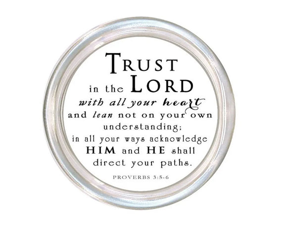 'Trust in the Lord' handmade glass coasters

These gorgeous coasters are handmade and use hand-poured glass that is made in the USA. The artwork is hand-cut, decoupaged, and polished. The coaster features a high rim to prevent spills. The back is finished with a hand-cut piece of black velvet to protect furniture. These coasters make for a great gift choice.

These coasters are sold individually or in sets of four.

This item is proudly made in the USA.

Materials:
Glass, decoupage, velvet

Dimensions:
5