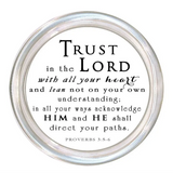 'Trust in the Lord' handmade glass coasters

These gorgeous coasters are handmade and use hand-poured glass that is made in the USA. The artwork is hand-cut, decoupaged, and polished. The coaster features a high rim to prevent spills. The back is finished with a hand-cut piece of black velvet to protect furniture. These coasters make for a great gift choice.

These coasters are sold individually or in sets of four.

This item is proudly made in the USA.

Materials:
Glass, decoupage, velvet

Dimensions:
5" d