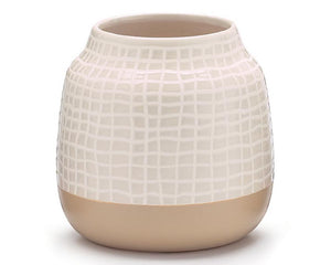 Short geometric neutral cream ceramic vase