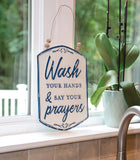 Wash your hands wall plaque, Say your prayers sign, Blue, white, Beaded wall sign, JaBella Designs