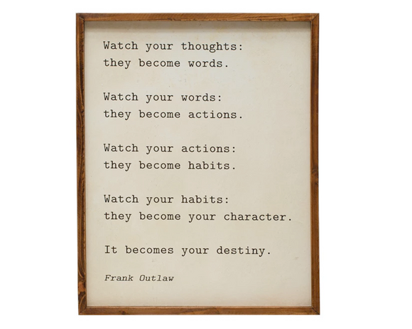 Inspirational 'Watch Your Thoughts' wall sign