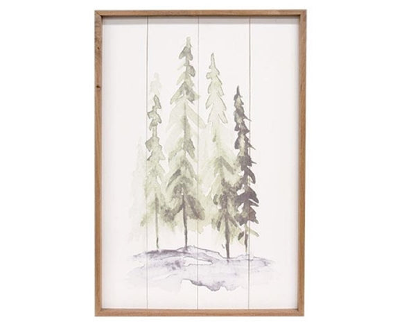 Framed rustic watercolor pine trees print