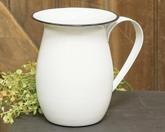 Decorative white enamel pitcher vase