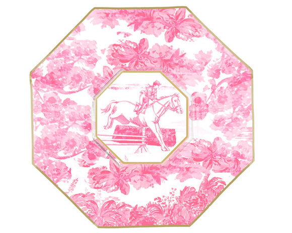 Pink & white toile equestrian jumper plate