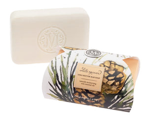 Bring the outdoors inside with this wonderful blend of herbaceous pine and spruce, combined with notes of rosemary, carnation, cedar, and hints of spice. Our naturally plant-based, biodegradable products make for a great stocking stuffer or teacher gift.

This item is proudly made in the USA.

Materials:
Paper

Ingredients:
Plant-based soap

Dimensions:
3" wide x 1" deep x 4 1/2" long