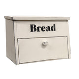 White bread box with black letting and two compartments