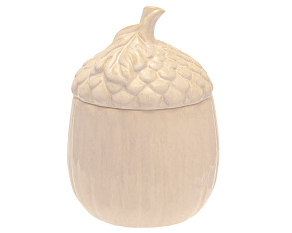 Neutral beige tall acorn stoneware cookie jar

Add classic charm to a coffee table tray or kitchen counter with this adorable cookie jar. It features a neutral beige finish. The lid is the top of the acorn. Made of stoneware, this cookie jar is food safe. It makes for a wonderful gift as well.

Materials:
Stoneware

Dimensions:
7 1/2
