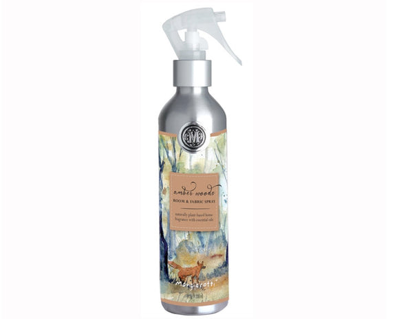 This 8-ounce bottle of room spray features the warm scent of wood, fresh moss, amber, oak, and a touch of clove. The spray is packaged in a silver bottle and woodland-themed label. Spritz this spray onto bed sheets, blankets, pillows, rugs, and around any room in the home for a clean and uplifting ambience. This is a great product to add to a gift basket or Christmas stocking.