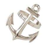 Silver anchor-shaped napkin ring on a white background