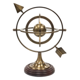 Antiqued brass armillary with wood base

Our armillary is an antique reproduction of a Ptolemaic armillary, which means that it has the Earth as its center rather than the sun. An elegant piece, this will look just right in an old world or nautical style den, office or living space. Perfect for adding height to a tabletop or shelf vignette.

Materials:
Brass, mango wood

Dimensions:
8" diameter x 9 1/2" high