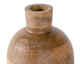 Wooden vase with a textured surface on a white background