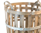 Wooden basket with metal handles on a white background