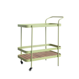 Modern green and acacia wood bar cart
