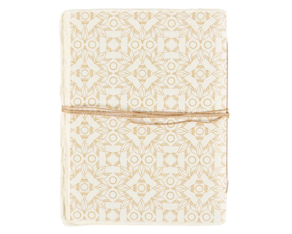 Modern gold patterned unlined journal

A high-quality journal displaying an art nouveau inspired gold bird pattern on a textured paper cover. This journal contains 96 unlined pages featuring deckled edges and an aged aesthetic. Our journal includes a wrap-around jute tie closure to keep secure. This is a stylish and functional gift perfect for any home office or desk.

Materials:
Paper, jute

Dimensions:
6