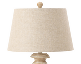 Beige table lamp with a textured shade on a white background