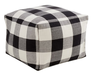 Black &amp; white buffalo check pouf

Whether being used in a seating configuration or just serving as a comfortable ottoman to kick your feet up on, these black and white buffalo plaid poufs make your home warm and inviting.&nbsp;

Materials:
100% Cotton, polyester fill

Dimensions:
20" wide x 20" deep x 14" high

Care:
Spot-clean only