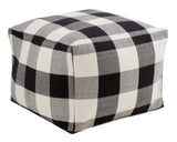Black &amp; white buffalo check pouf

Whether being used in a seating configuration or just serving as a comfortable ottoman to kick your feet up on, these black and white buffalo plaid poufs make your home warm and inviting.&nbsp;

Materials:
100% Cotton, polyester fill

Dimensions:
20" wide x 20" deep x 14" high

Care:
Spot-clean only