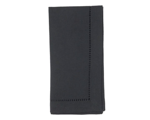 These hemstitched cloth dinner napkins are perfect for both indoor and outdoor use. They bring depth and dimension to the tabletop, with their solid color design and rich hue. These black napkins are very easy to pair and coordinate, as well as highly versatile, as you can dress it up or pare it down depending on the occasion.