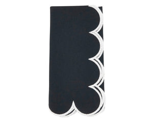 Black cloth napkin with white scallop hem

Infuse elegance into your table setting with these napkins. The delicate scalloped edges bring a touch of sophistication to every meal. Elevate your dining experience with these timeless and refined napkins.

Materials:
Cotton

Dimensions:
20" square

Care:
Machine washable