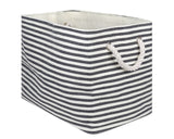Black &amp; white striped storage bin

This large storage bin is an ideal solution for your home organization needs. Its elegant pinstripe design adds a touch of sophistication to any room, while its generous size ensures ample storage.&nbsp;

Materials:
Paper, fabric, rope

Dimensions:
12" high x 12" deep x 17" wide
