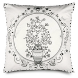 Black &amp; white flower pot throw pillow

Crisp cotton twill and a charming, Parisian-inspired design add polish to our generously sized pillow cover. Vase and circular framework are printed while branches and hearts are embroidered in black and silver. Special features include sequin hearts edge detailing and a black velvet back. A hidden zipper closure with decorative pull completes the look.

Materials:
Cotton

Dimensions:
24" wide x 24" high