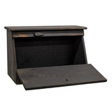 Black wooden bread box

This bread box is an attractive, functional container with a black painted finish and distressed detailing. It is wood with a flat bottom for display on tabletops, counters, and other flat surfaces, and it has an easy open lid with a latch for locking. This box makes a great addition to a kitchen countertop.

It is proudly made in the USA.

Materials:
Wood, metal

Dimensions:
11" high x 8" deep x 16 1/2" wide
