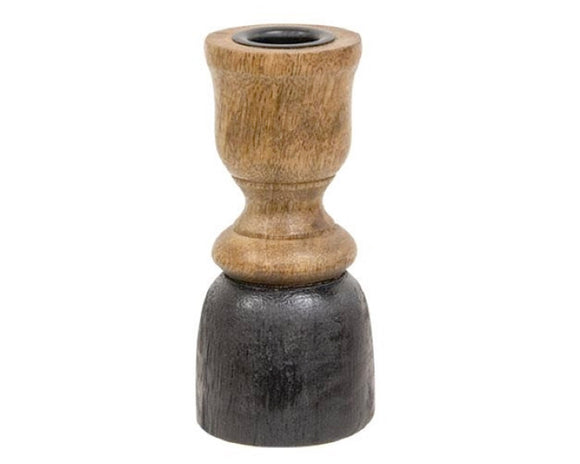 Natural modern brown wood & black candlestick
