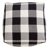 Black &amp; white buffalo check pouf

Whether being used in a seating configuration or just serving as a comfortable ottoman to kick your feet up on, these black and white buffalo plaid poufs make your home warm and inviting.&nbsp;

Materials:
100% Cotton, polyester fill

Dimensions:
20" wide x 20" deep x 14" high

Care:
Spot-clean only