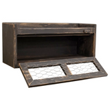 Dark wooden box with wire mesh on a white background