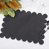 Black scalloped hem dining table placemat

These lovely placemats are perfect for your Southern farmhouse dining area. Each placemat features a scalloped edge with a white hem along the border. These are a stylish way to romanticize the ordinary.&nbsp;

These placemats are sold individually or in sets of four.

Materials:
Cotton blend

Dimensions:
14" high x 20" wide

Care:
Machine washable