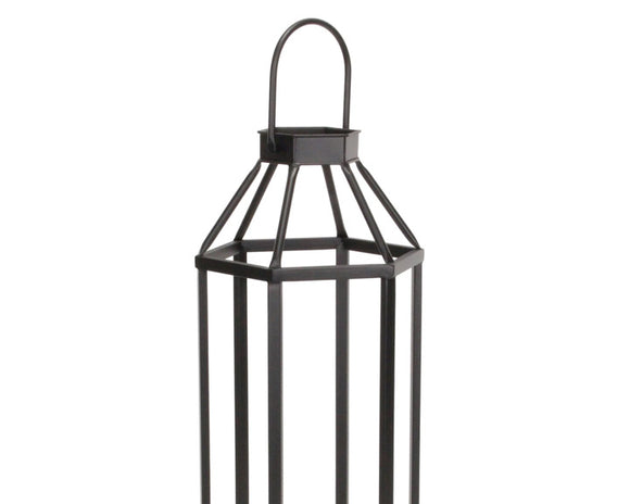 Black metal lantern on a white background