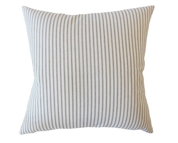 Decorative throw pillows are the best way to elevate your space. And this black ticking stripe pillow is a great way to do just that! It features a black and neutral cream striped design along the front and back. There is a hidden zipper for easy cover removal and cleaning. Pair a few of these pillows with shades of tan for a classic look, or display on a lounge chair for a simple accent. The possibilities are endless!  This item is proudly made in the USA!  Materials: 100% Cotton, 95/5 feather down fill