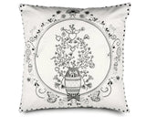 Black &amp; white flower pot throw pillow

Crisp cotton twill and a charming, Parisian-inspired design add polish to our generously sized pillow cover. Vase and circular framework are printed while branches and hearts are embroidered in black and silver. Special features include sequin hearts edge detailing and a black velvet back. A hidden zipper closure with decorative pull completes the look.

Materials:
Cotton

Dimensions:
24" wide x 24" high