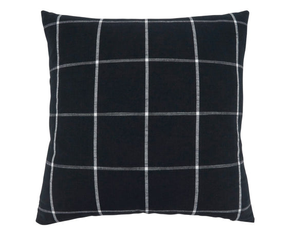 Black pillow with white checkered pattern on a white background