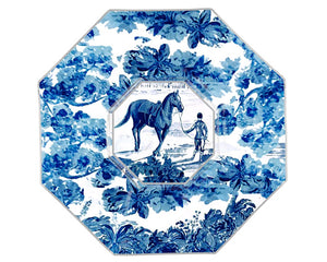 Blue toile equestrian plate

This stunning plate is perfect for your Southern home. Each plate is made using high-quality, hand-poured glass. The artwork is hand-cut and decoupaged onto the glass. The edges are hand-painted in silver. All of the work is done by artisans in Houston, Texas.

This item is proudly made in the USA.

Materials:
Glass

Dimensions:
9 1/2" in diameter overall

Care:
Hand-wash only