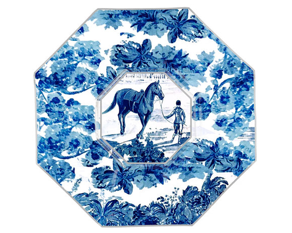 Blue toile equestrian plate

This stunning plate is perfect for your Southern home. Each plate is made using high-quality, hand-poured glass. The artwork is hand-cut and decoupaged onto the glass. The edges are hand-painted in silver. All of the work is done by artisans in Houston, Texas.

This item is proudly made in the USA.

Materials:
Glass

Dimensions:
9 1/2